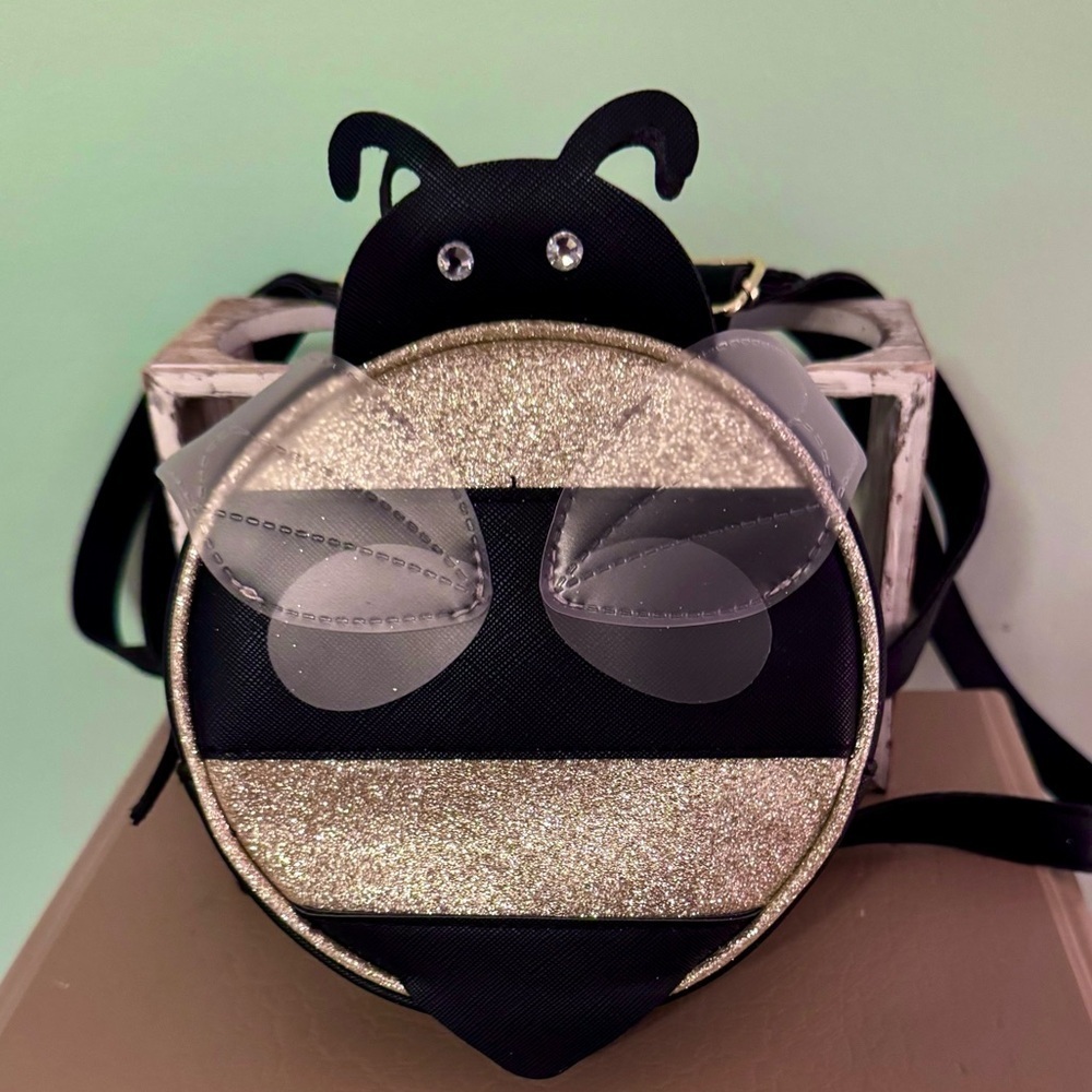 NWOT girls mini bumblebee backpack gold sparkles and black faux leather